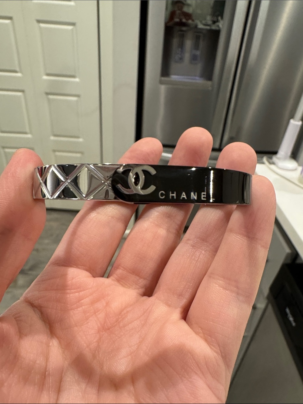 CC Style Black & Silver Quilted Bangle Bracelet